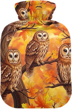 Owls Perched Tree Branches Leaves Hot Water Bottles with Soft Velvet Cover Hot Water Bag for Hot and Cold Compress Medium
