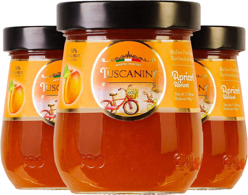 Tuscanini Premium Italian Apricot Preserves, 11.64 oz Jar (3 Pack) 50% Real Fruit | Spreadable Fruit Jam | No High Fructose Corn Syrup | No Preservatives | Non GMO | Gluten Free | Certified Kosher - Including Passover
