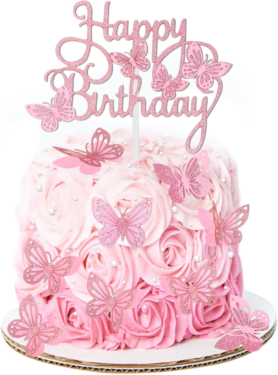 13pcs Happy Birthday Cake Topper for Girls Women's Pink Cake Decorations Wedding Butterfly Beautiful Glitter Butterfly Party Supplies Cupcake Decorators Suitable for Girls Birthday Celebrations