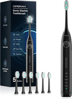 Operan Sonic Electric Toothbrush for Adults, Includes 6 Replacement Heads & 1300MAH Battery 40000VPM, 5 Brushing Modes & 3 Intensities, 100-Day Battery Life, IPX7 Waterproof, SmartTimer(Black,1Pack)