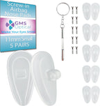 GMS Optical Comfort Line - 7mm Regular Wide/11mm Small Length - Air Bag Screw-in Soft Silicone Nose Pads for Glasses, Sunglasses, Glasses Repair Kit with Screws, Keep Glasses from Sliding (5 Pair)