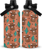 Highland Cow Water Bottle 32 Oz, Gifts For Cowgirls, Western Highland Cow Tumbler, Western Cows Gifts For Cowgirl Women, Yak Cows Insulated Stainless Steel Coffee Cup