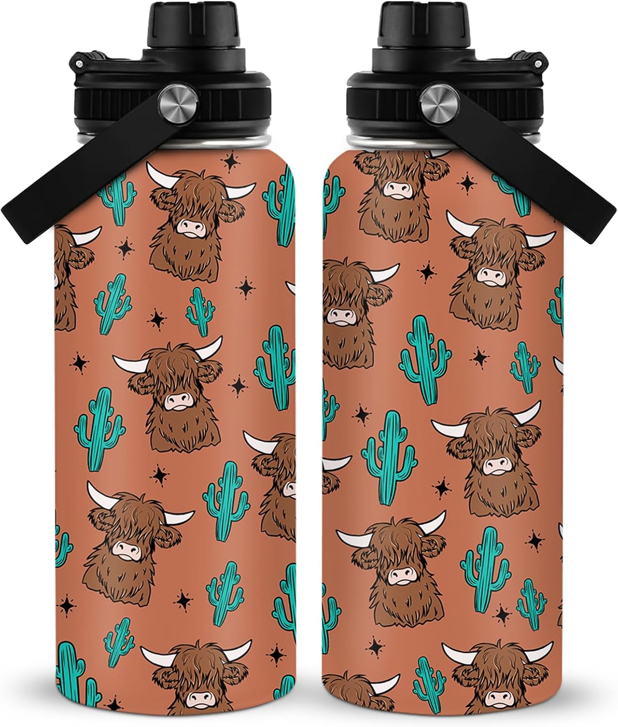 Highland Cow Water Bottle 32 Oz, Gifts For Cowgirls, Western Highland Cow Tumbler, Western Cows Gifts For Cowgirl Women, Yak Cows Insulated Stainless Steel Coffee Cup