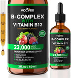 Vitamin B Complex Drops, Active B12 Methylcobalamin 5000mcg, B6, B1, B2, B5, B7, B3, Folate with Vitamin C, B12 Sublingual Liquid Fast Absorption | Boost Energy, Focus & Immunity, Vegan | 60 Servings