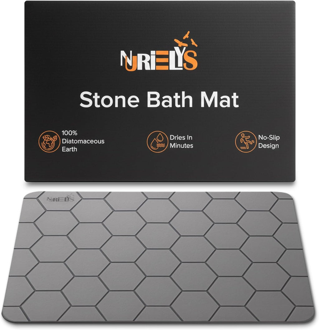 Stone Bath Mat – Diatomaceous Earth Quick Dry Bath Mat with Non Slip Base and Sanding Tool – Super Absorbent Bathroom Mat for Shower, Kitchen, and Pet Bowl – Modern Bathroom Decor