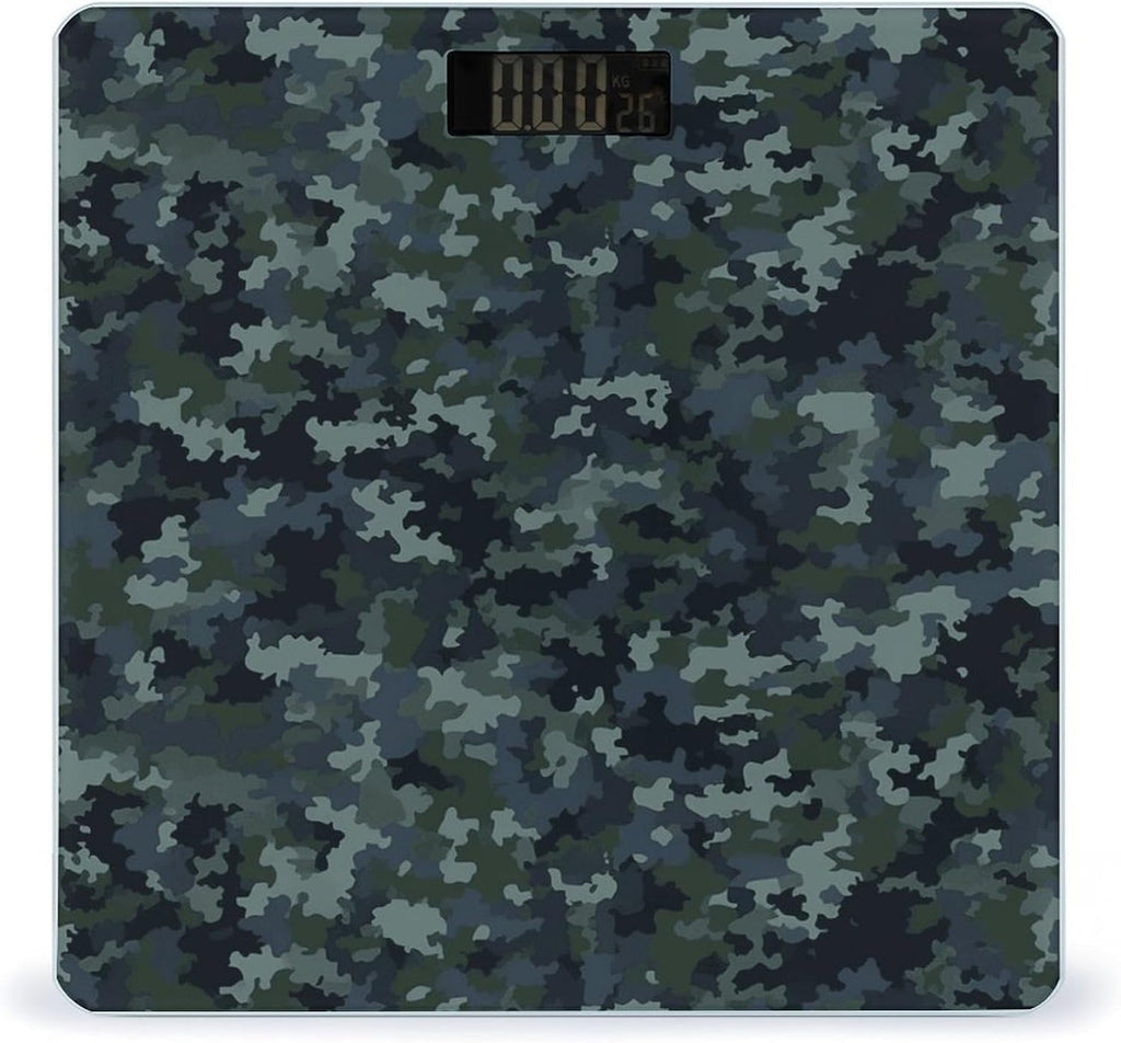 Camo Pattern Scale for Body Weight Highly Accurate Digital Bathroom Body Scale Bright LCD Display & Large Clear Numbers Tempered Glass Safe Rounded Corners for Home Use