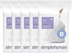simplehuman Code B 150 Count, Dispenser Packs Custom Fit Liners, Drawstring Trash Bags, 6 Liter / 1.6 Gallon, White