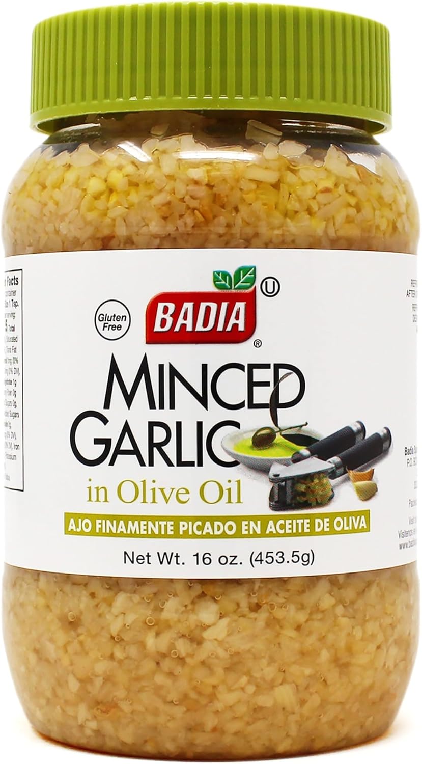 Badia Minced Garlic in Olive Oil, 16 oz – Fresh Minced Garlic, Bold Flavor for All Purpose Cooking, Gluten Free
