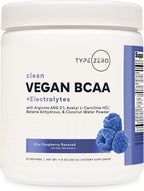 Type Zero Ultra Clean Vegan BCAA Powder + Electrolytes (Blue Raspberry | 6G) 2:1:1 Sugar-Free/No Sucralose BCAAs Amino Acids Supplement - BCAA Vegan Amino Acids After Workout Drink, 30 Servings
