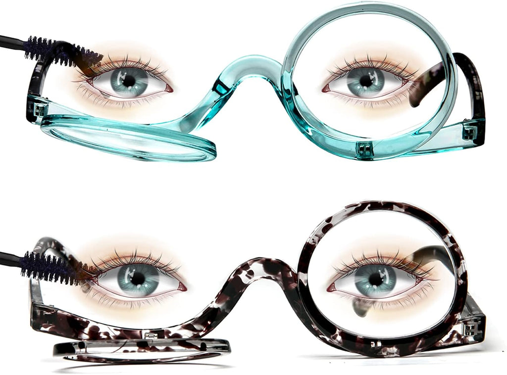 MMOWW 2 Pairs Makeup Reading Glasses for Women Magnifying Flip Down Cosmetic Readers