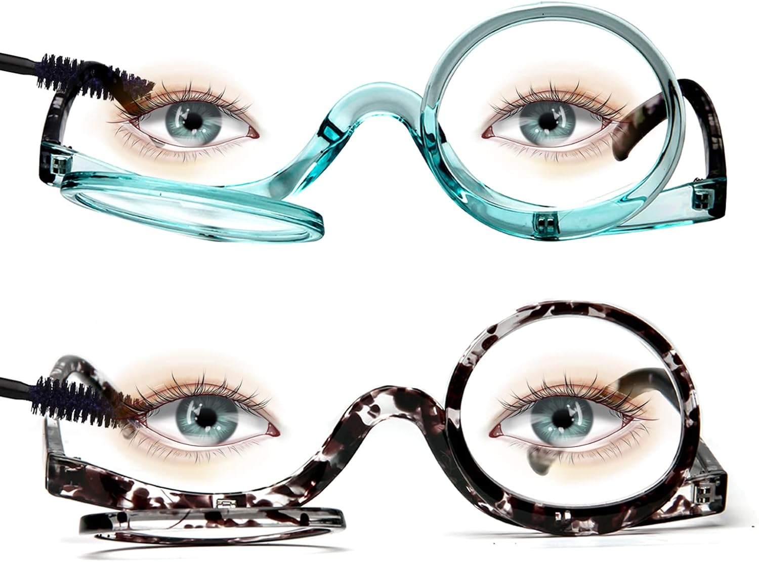 MMOWW 2 Pairs Makeup Reading Glasses for Women Magnifying Flip Down Cosmetic Readers