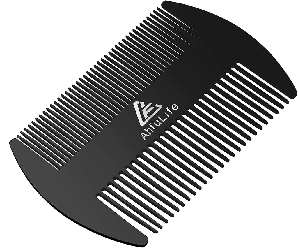 AhfuLife Stainless Steel Metal Hair&Beard Comb - Anti-Static Dual Action Beard Comb - Credit Card Size Combs Perfect for Wallet and Pocket - Presented in Gift Box (Black)
