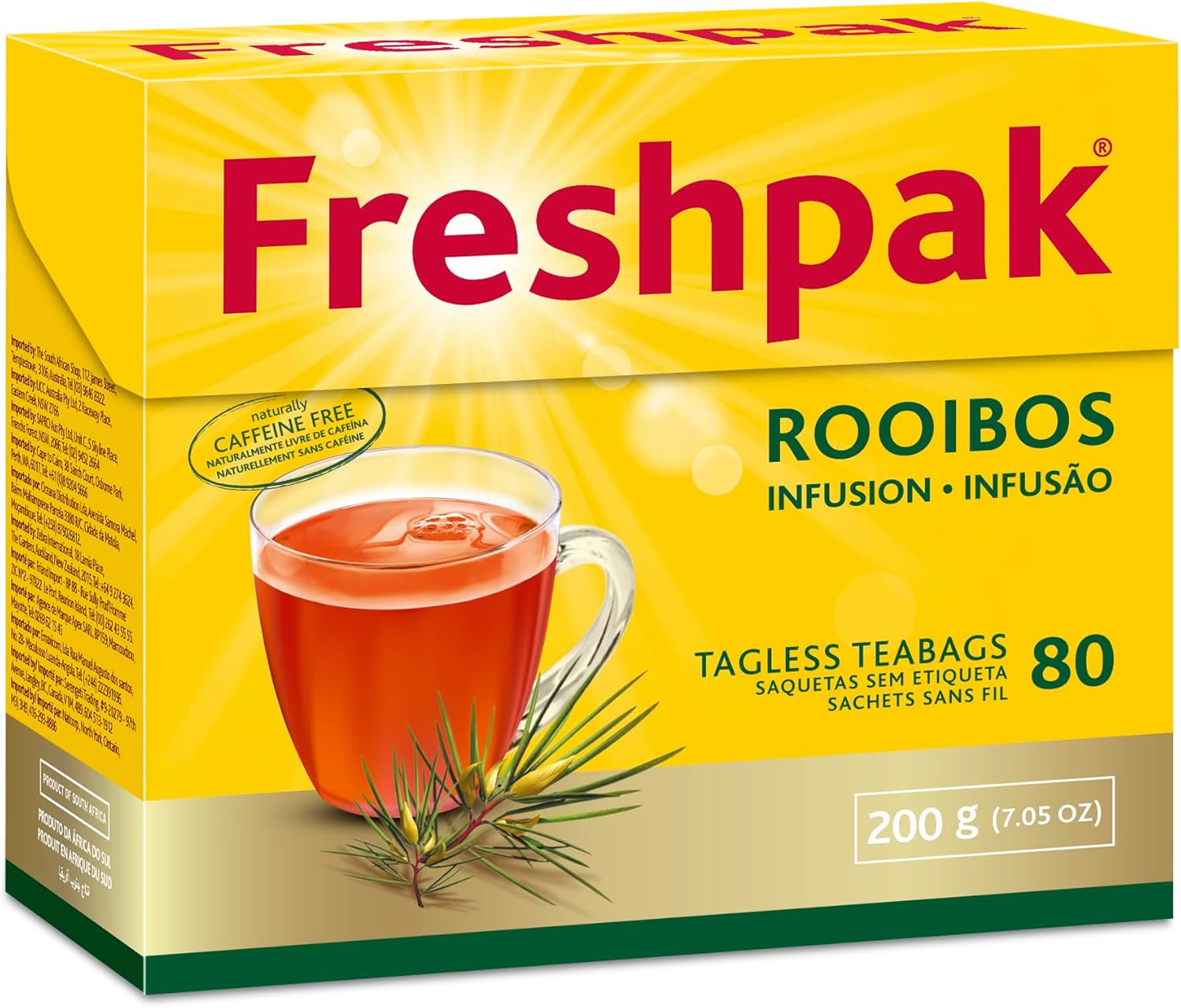 Freshpak Pure Rooibos Tea 80 Tagless Bags, Pure Premium Rooibos and No Rooibos Infusion, New Packaging (2 X Pack)