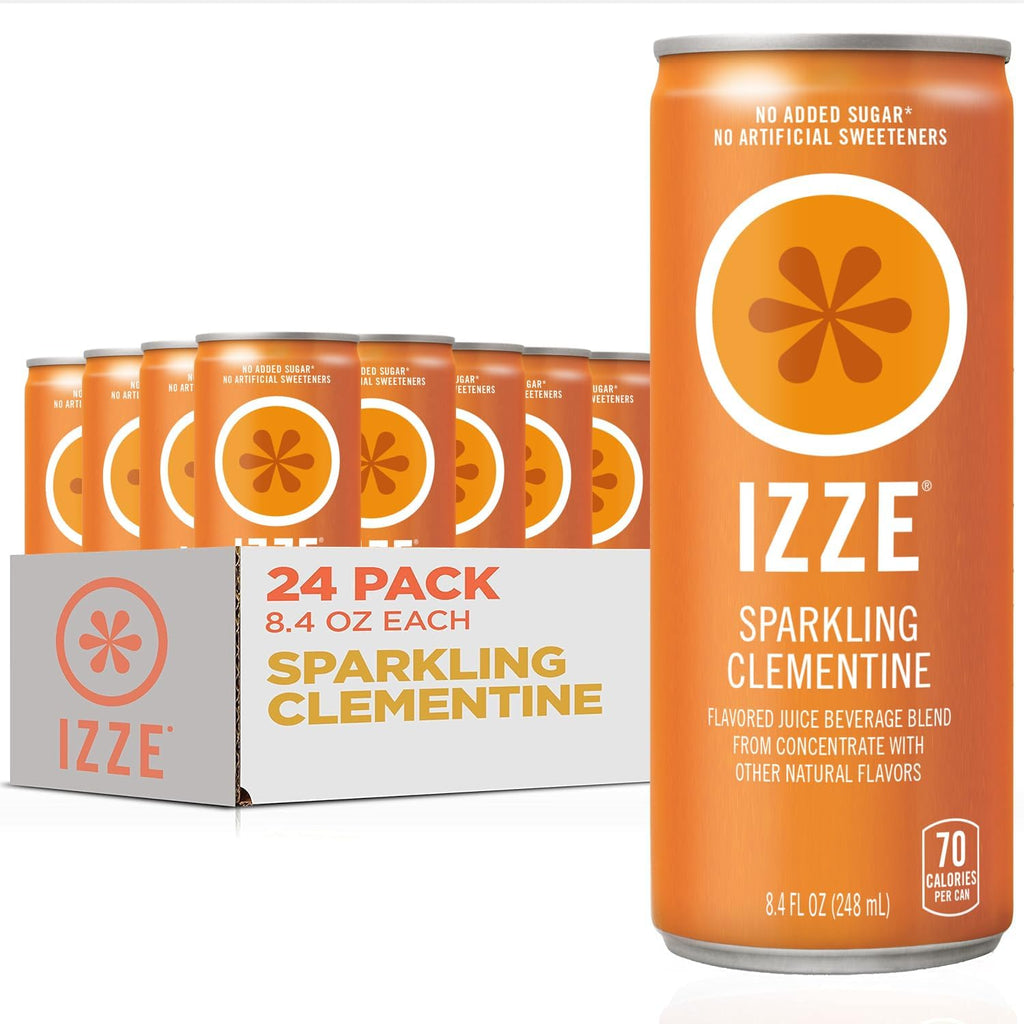 IZZE Sparkling Water Juice Beverage Blend, Clementine, No Sugar Added, 8.4 FL OZ, 24 Cans