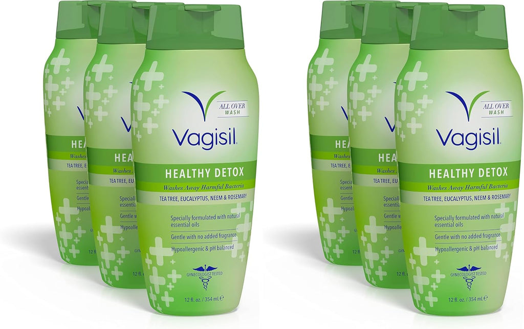 Vagisil Feminine Wash for Intimate Area Hygiene,Healthy Detox,All Over Body Wash for Women,Gynecologist Tested,Hypoallergenic and pH Balanced,12 Fl Oz,(Pack of 6)