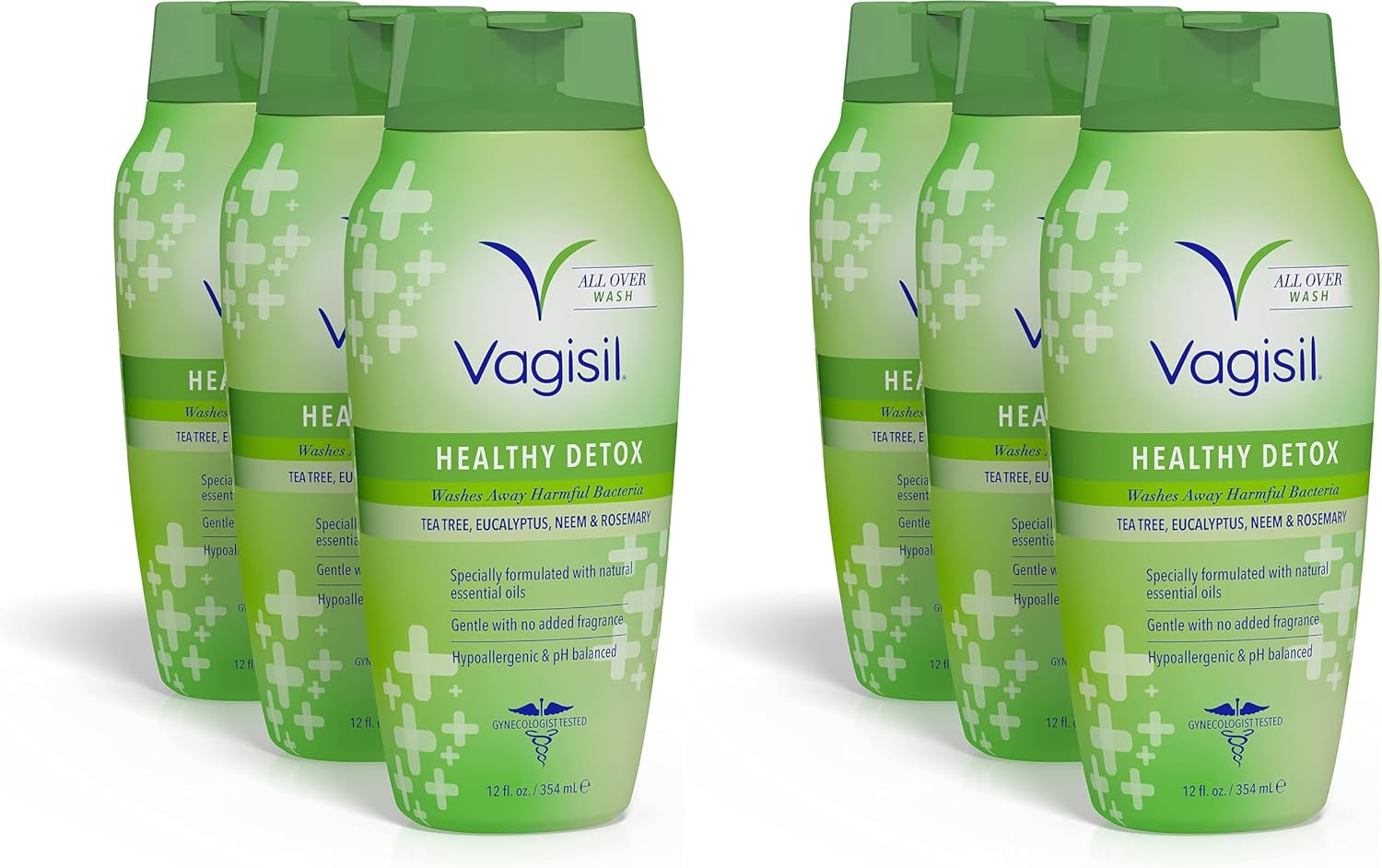 Vagisil Feminine Wash for Intimate Area Hygiene,Healthy Detox,All Over Body Wash for Women,Gynecologist Tested,Hypoallergenic and pH Balanced,12 Fl Oz,(Pack of 6)