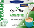 QuikTea Instant Vegan Cardamom Chai Tea Latte – 10 Count, Warm and soothing Cardamom Flavor, low Caffeine, no artificial colors, flavors or preservatives – Just Add Hot Water, Kosher, non-GMO