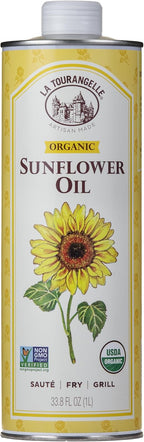 La Tourangelle, Organic High Oleic Sunflower Oil, Neutral Oil For Medium to High Heat Cooking and Skin Care, Non GMO, Pesticide and Chemical Free, 33.8 Fl Oz