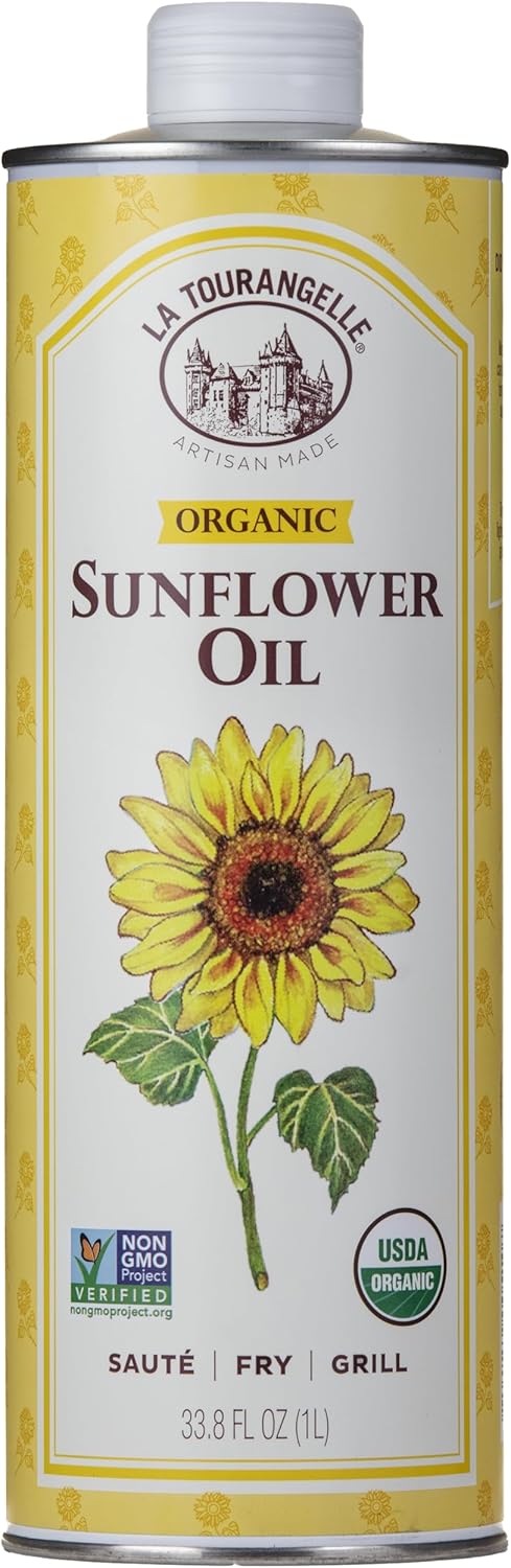 La Tourangelle, Organic High Oleic Sunflower Oil, Neutral Oil For Medium to High Heat Cooking and Skin Care, Non GMO, Pesticide and Chemical Free, 33.8 Fl Oz