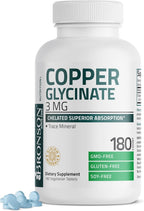 Bronson Copper Glycinate 3mg Chelated Superior Absorption Non-GMO, 180 Vegetarian Tablets