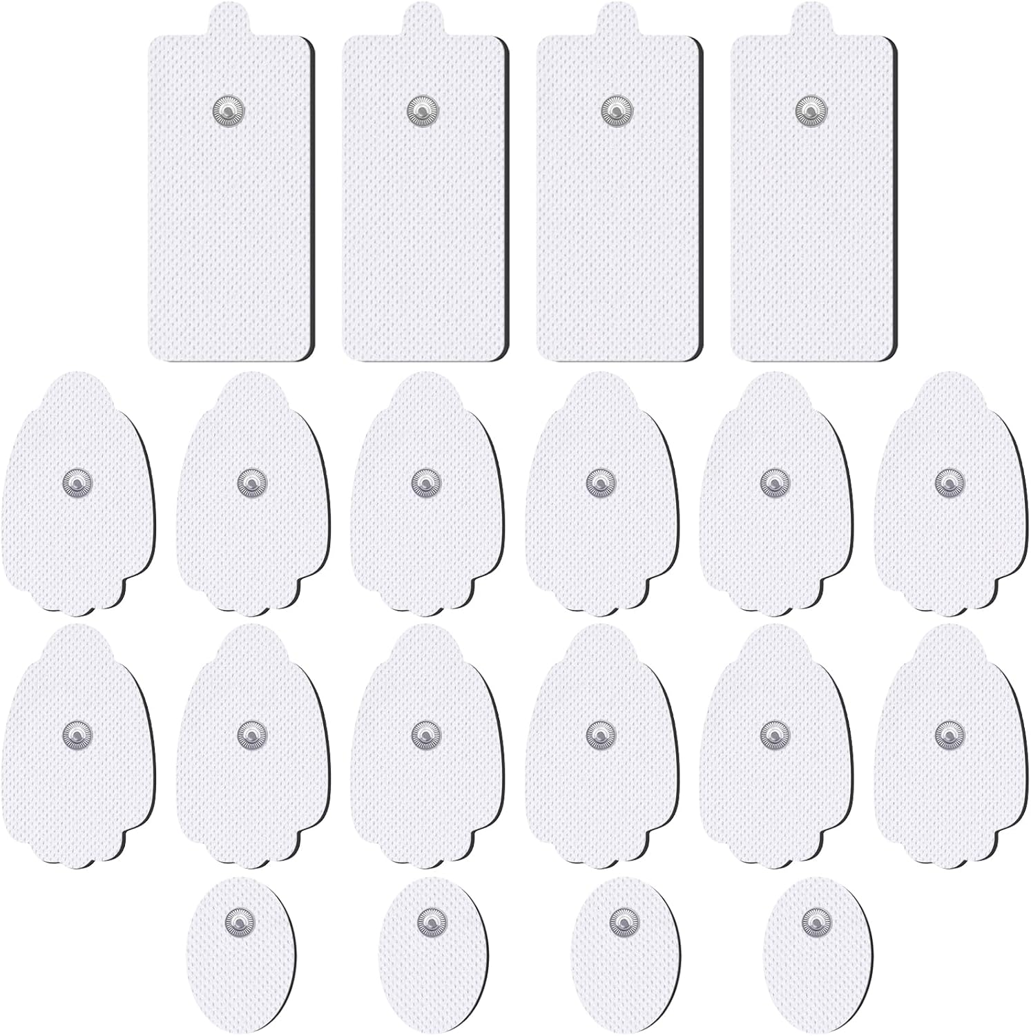 AVCOO TENS Unit Electrode Pads 20 Pack in 3 Sizes, Reusable & Latex Free TENS Pads Replacement for 50 Times, Compatible with Belifu, Nursal TENS EMS Muscle Stimulator, Using 3.5mm Button Lead Wires