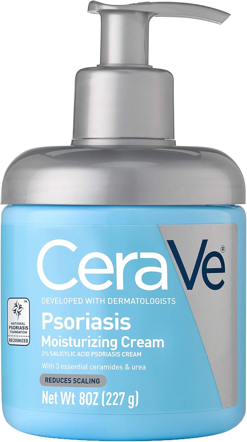 CeraVe Moisturizing Cream for Psoriasis Treatment, With Salicylic Acid for Dry Skin Itch Relief & Urea for Moisturizing, Fragrance Free & Allergy Tested, 8 Oz