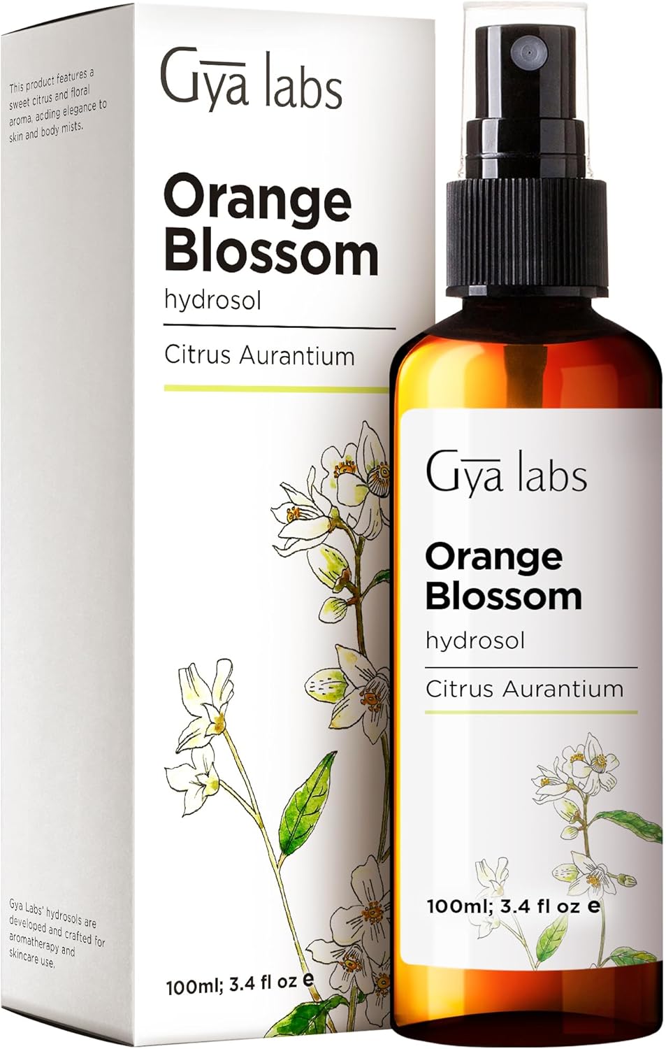 Gya Labs Orange Blossom Hydrosol - 3.4 Fl Oz - Hydrating Face & Body Mist for Skin Toner & Hair Refresher - As Pillow, Room & Linen Spray for Fresh Scent