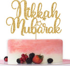 Gold Glitter Nikkah Mubarak Cake Topper, Mubarak Party Decorations, Islamic Wedding/Baptism/Birthday/Anniversary Party Decorations