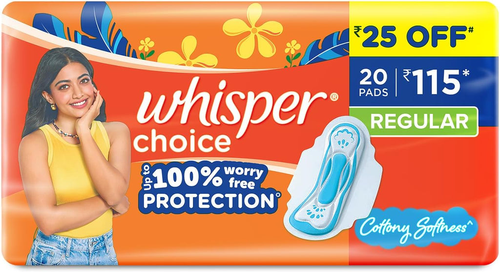 Whisper Choice Wings Regular - 20 Pads Upto 100% Stain Protection