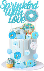 Cheereveal Donut Sprinkled with Love Cake Figures Decorations - Blue Macaron Baby Shower Cake Cupcake Toppers Dessert Picks, Doughnut Theme Baby Shower Birthday Party Photo Props