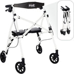 Stander Space Saver Rollator Short, Lightweight Folding Walker with Seat for Juniors & Petite Adults, 4-Wheel Mobility Aid with 6-inch Wheels, Locking Brakes, Padded Seat & Backrest, Vivid White