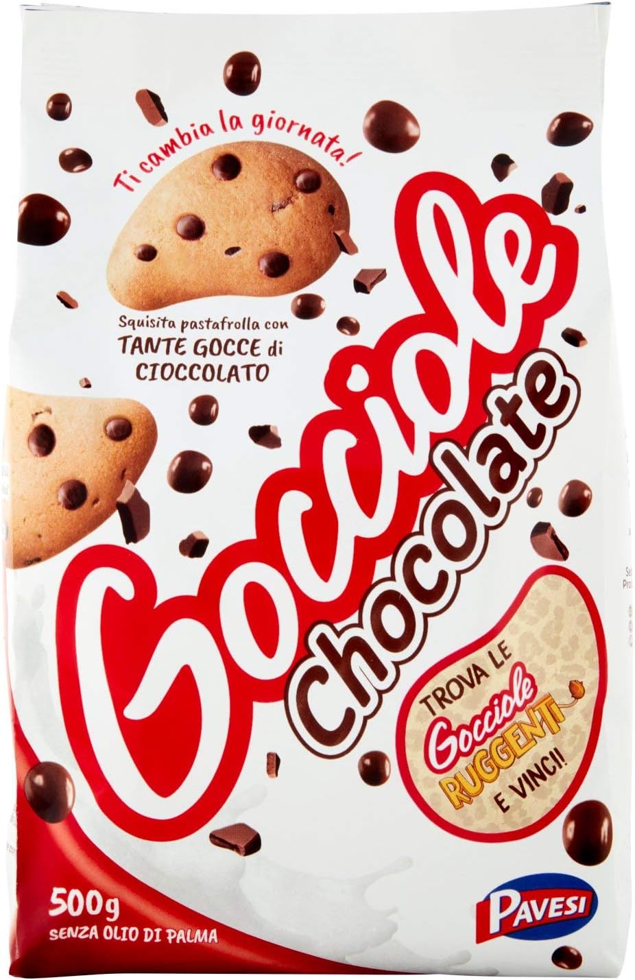 Pavesi: "Gocciole Chocolate" Biscuits with Chocolate drops , no palm oil - 17,6 Oz /500g , (Pack of 4)