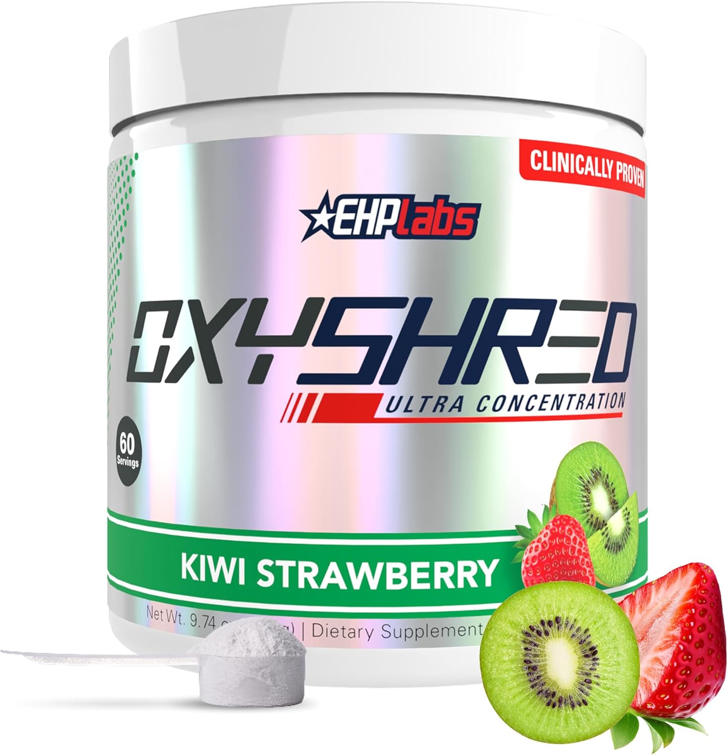 EHP Labs OxyShred Pre Workout Powder - Preworkout Powder with L Glutamine & Acetyl L Carnitine, Energy Boost Drink - Kiwi Strawberry, 60 Servings