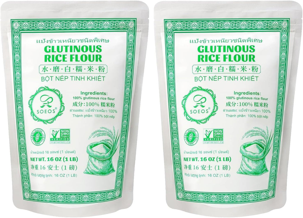 Soeos Glutinous Rice Flour 32 Ounce (Basic), Rice Flour for Baking or Cooking, All Natural White Rice Flour, Vegan, Gluten-Free