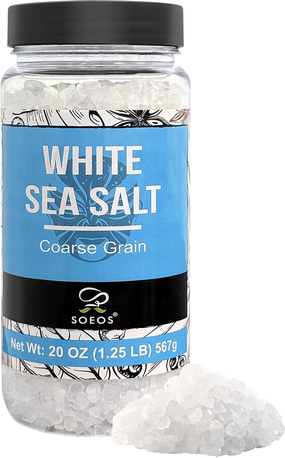 Soeos Sea Salt, Coarse Grain, 20 Oz (1.25 Pound), Non-GMO, Nature Himalayan White Salt, Rock Salt for Grinder Refill (Pack of 1)