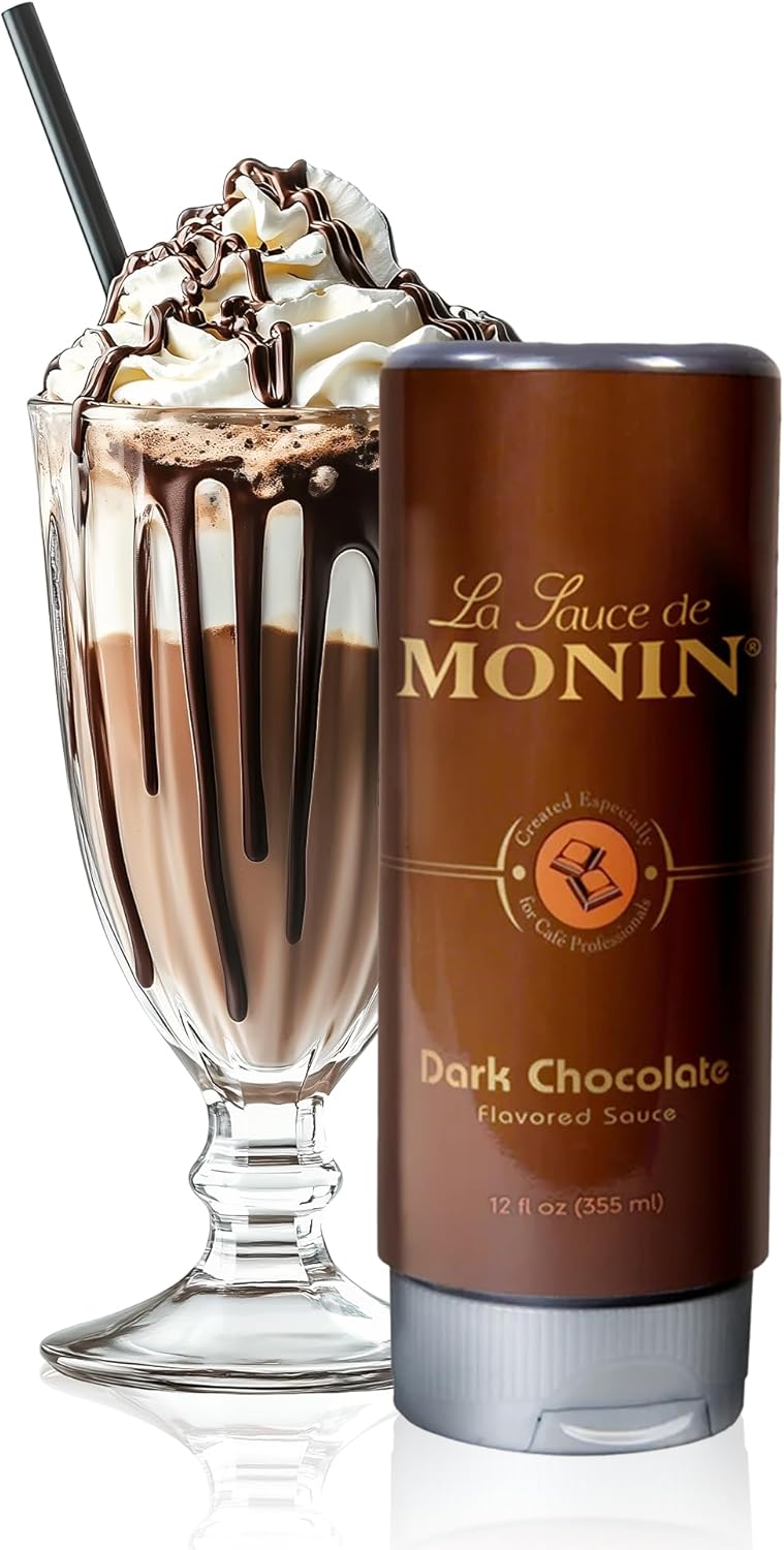 Monin - Gourmet Dark Chocolate Sauce, Velvety and Rich, Great for Desserts, Coffee, and Snacks, Gluten-Free, Non-GMO (12 Ounce)