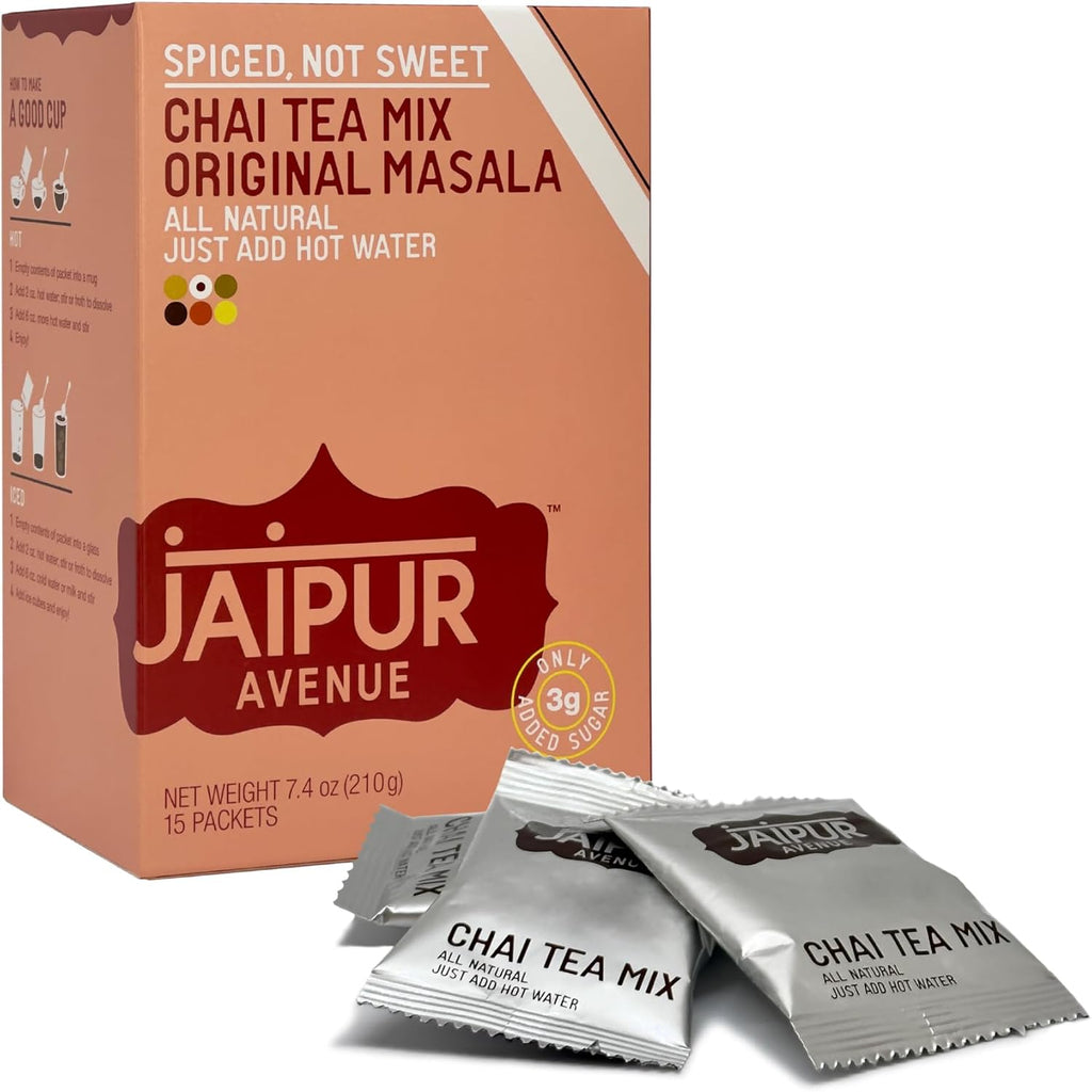 Jaipur Avenue Chai Tea Mix - Original Spiced Not Sweet - All-Natural, Preservative-Free, Gluten-Free, and Authentic Masala Chai Tea Latte - (15 Servings)