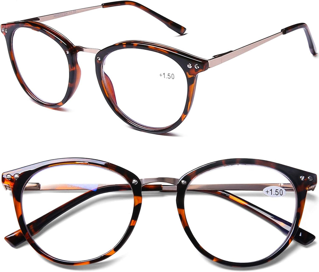 AQWANO Blue Light Blocking Reading Glasses Women Men, Fashion Round Computer Readers Anti Eyestrain/UV/Glare