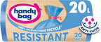 Handy Bag - 20L x 20 Bags Heavy Duty Bin Liners with Ties - Performance: Durable Plastic Film - Maximum Waterproof - 100% Recycled Plastic