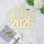Mirror Acrylic Class of 2026 Cake Topper, Congrats Grad Cake Toppers - Gold Glitter Graduation Party Decorations