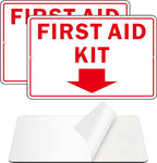 First Aid Sign, (2 Pack) Self Adhesive First Aid Kit Sign for Wall, Aluminum Metal Signs With 2 Pre-drilled Holes (9 x 6 inches, White/Red)