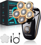 PRITECH Head Shavers for Bald Men, Type-C Charge Electric Razor with 6 Rotary Blades, Waterproof Shaving Grooming Kit, Turbo Speed & Precision Blades, LED Display & Detachable Blade Head(Black)