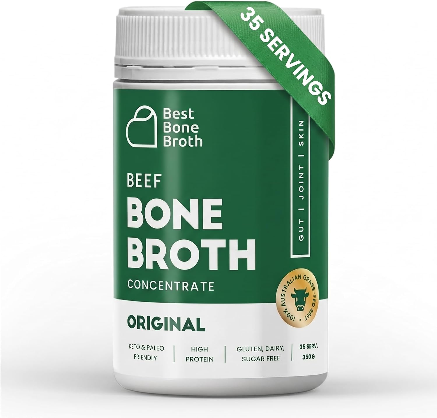 Grass-Fed Beef Bone Broth Concentrate | Help Improve Joints, Skin, & Gut | Liquid Collagen Amino Acids | Keto, High Protein, Gluten Free | 35 Servings / 2.25 Gallons | Australian Beef