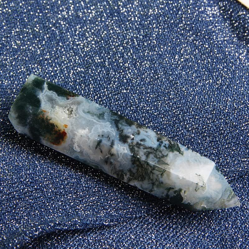 Acxico 1Pcs Moss Agate Geode Obelisk Polished Point Crystal Tower Natural Gemstone Healing