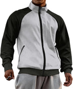 Men's Waffle Jacket Color Block Zipper Cardigan Jacket Turtleneck Raglan Sleeve Sweatshirt Lightweight Soft Sports Coat