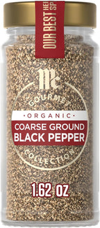 McCormick Gourmet Collection Black Pepper, Coarse Ground, Organic, Non GMO, Kosher, Our Best Herbs & Spices, Coarse Texture Perfect for Rubbing on Roasted or Grilled Meats, 1.62 oz