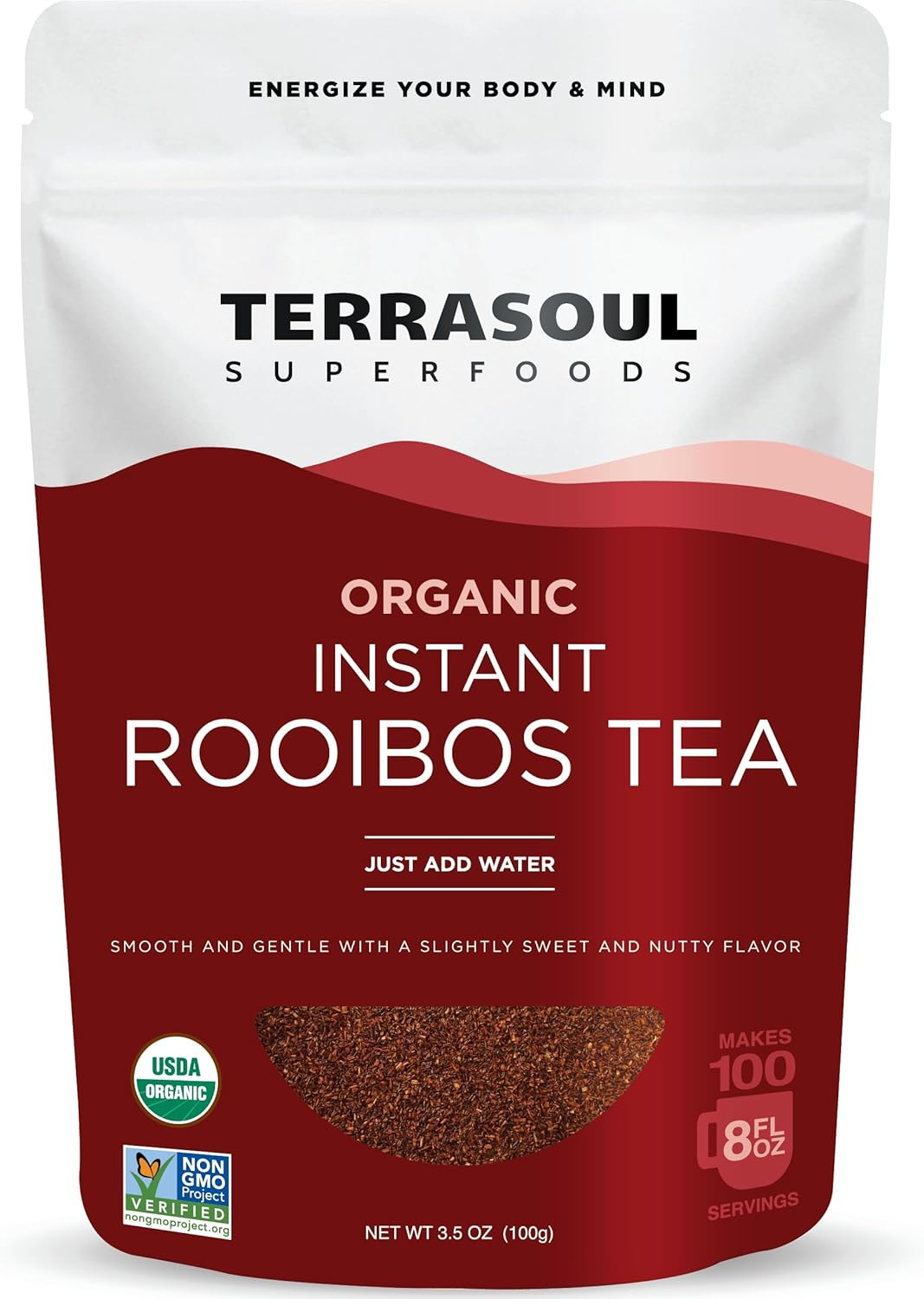 Terrasoul Superfoods Organic Instant Rooibos Tea, 3.5oz – Naturally Caffeine-Free Herbal Tea, USDA Organic & Antioxidant-Rich