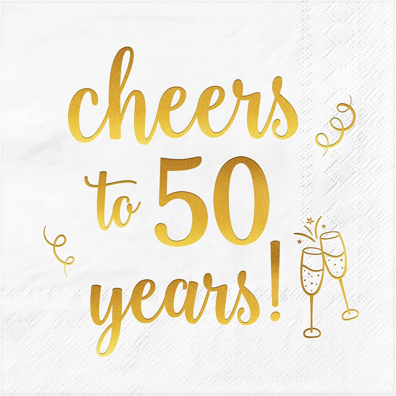 O-Kinee Cheers to 50 Years Cocktail Napkins, 50-Pack Happy 50th Birthday Paper Napkins, 3-Ply White Gold Beverage Napkin, 5x5 Inches Party Napkin for Men Women Birthday Decorations Wedding Anniversary