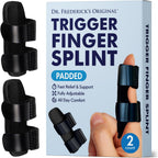 Dr. Frederick's Trigger Finger Splint - 2 ct - HSA/FSA - Index, Middle & Ring Fingers - Padded Brace for Arthritis, Mallet Finger, Tendonitis - Adjustable, Doctor-Developed - Regular Black
