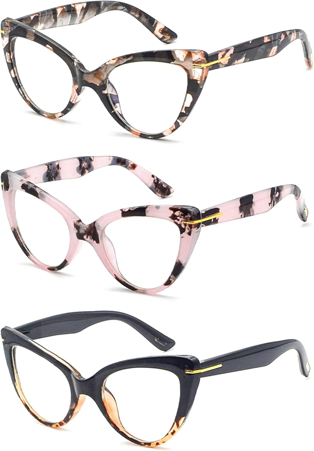 Oversized Cat Eye Reading Glasses for Women Fashion Cute Blue Light Blocking Computer Readers(3 Mixed Color,2.00)